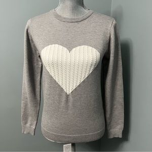PINK MARTINI grey Heart knit sweater long sleeve crew neck women’s size XS